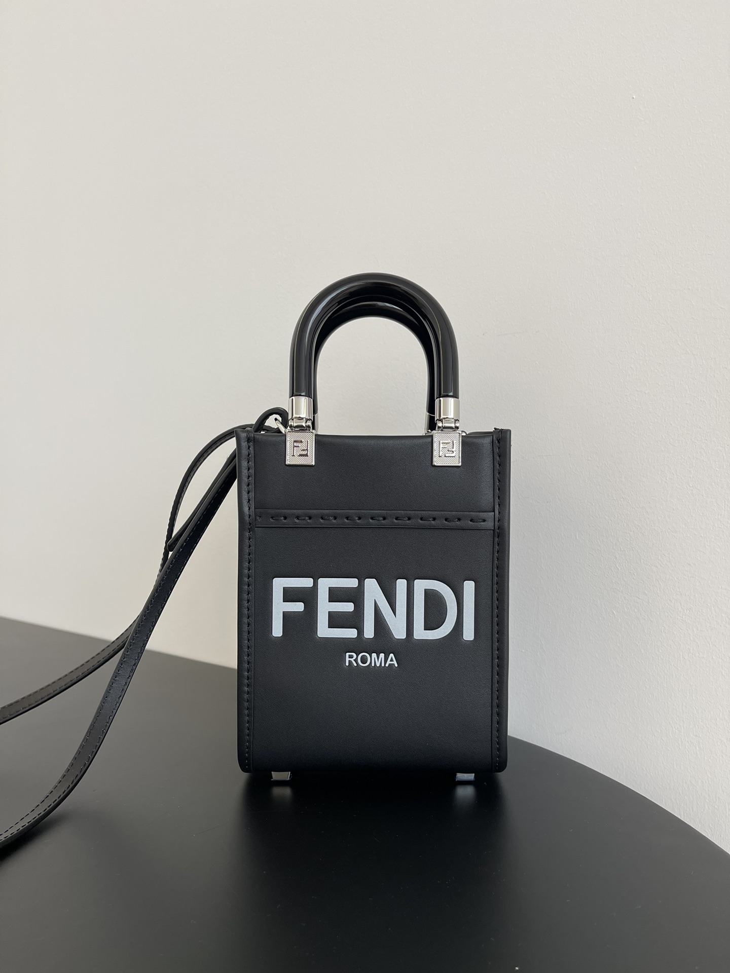 Fendi Mini Sunshine Shopper Black Leather Bag